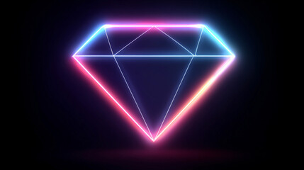 Fototapeta premium Neon diamond shape with bright lines in dark background