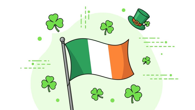 Irish Flag Illustration with Shamrock Elements for St. Patrick's Day Celebrations and Design