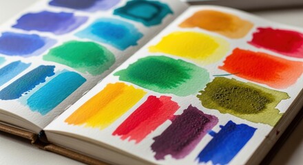 Watercolor Swatches in Open Sketchbook: Vibrant Colors and Artistic Exploration