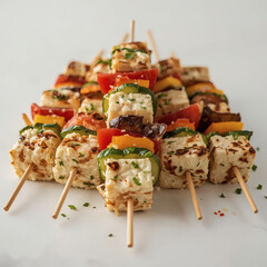 Vibrant Grilled Tofu & Veggie Skewers, High-Resolution Commercial Food Photography, Plant-Based BBQ, Healthy Vegan Meal