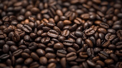 Fototapeta premium Dark roasted coffee beans scattered beautifully across the screen, with deep browns and rich tans, showcasing their unique textures and shapes.