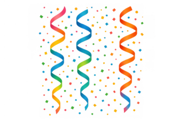 Colorful streamers and confetti celebrating carnival, party, and festive events with a transparent background