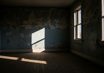 Sunlit Room With Peeling Paint Creates a Dramatic and Striking Visual