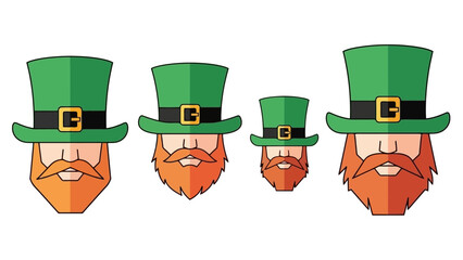 Green Leprechaun Hats and Beards Vector Illustrations for St