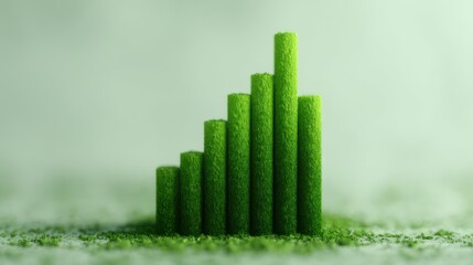 A vibrant green bar graph symbolizes growth and progress, set against a soft green background, conveying a sense of sustainability and nature.
