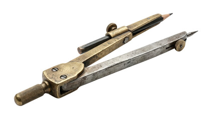 Historical brass and steel drafting compass with pencil an aged tool for architects engineers and designers