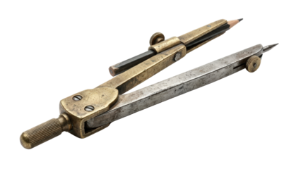 Historical brass and steel drafting compass with pencil an aged tool for architects engineers and designers