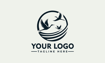 Naklejka premium Wildlife cranes in flight nature emblem design vector. logo. illustration