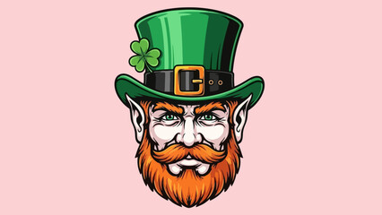 Whimsical Illustration of a Traditional Irish Leprechaun Character with a Green Top Hat and Vibrant Red Beard, Perfect for St