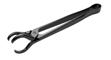 Black metal tool with curved handle and gripping jaws used for mechanical work isolated on transparent background