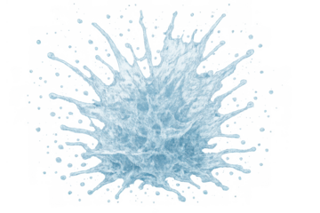 Fresh water splashing creating a burst of liquid drops and ripples, clear icy aqua background transparent