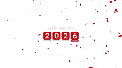 Happy new year 2026 animation of jumping boxes with red confetti. Perfect for social media greetings, celebration videos, and event openers. - Powered by Adobe