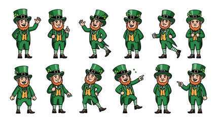 Collection of Charming Leprechaun Illustrations in Various Poses for St. Patrick's Day Celebrations