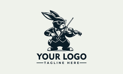 Rabbit playing violin vector logo illustration © nuaari