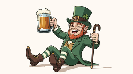 Cheerful Leprechaun Raising a Mug of Beer A Fun Illustration for St