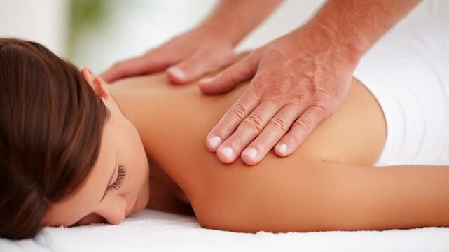 Male Therapist's Hands Massaging a Woman's Shoulders for Stress Relief and Wellness