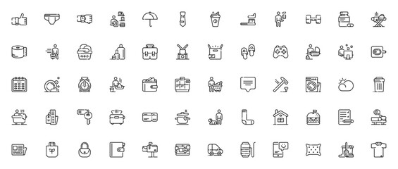 Daily Routine Objects & Actions icon set. Vector illstration. Includes symbolsfor like, coffee, shopping work, sleep, cleaning, alrm clock, wallet and more.