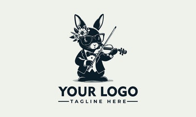 Charming Rabbit Musician Vector Logo Illustration Playing Violin for Creative Branding and Artistic Projects