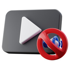 3D Render Muted Video Player Side Perspective