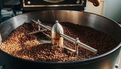 Roasting Perfection A Close-Up of Coffee Beans in a Roaster