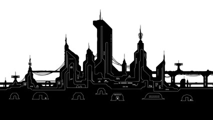 Fototapeta premium Futuristic cityscape silhouette with unique architecture