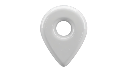 Glossy White Location Pin Icon Isolated on Transparent Background