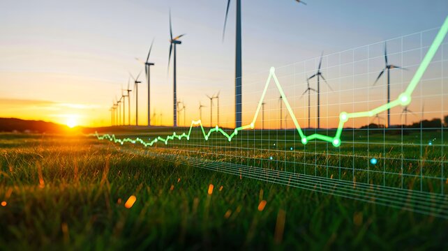 Wind turbines with rising energy graph symbolizing renewable power growth
- Powered by Adobe