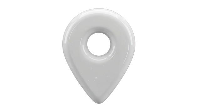 Glossy White Location Pin Icon Isolated on Transparent Background