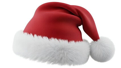 Classic Red and White Santa Hat Isolated on White, Traditional Christmas Costume Accessory, Festive Holiday Headwear, Simple Xmas Party Hat, Soft Winter Season Apparel.