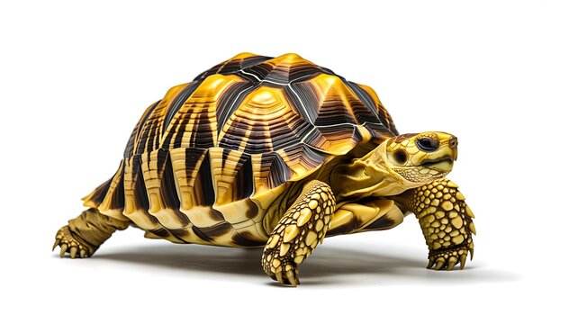 Indian star tortoise isolated on white background with detailed shell pattern
