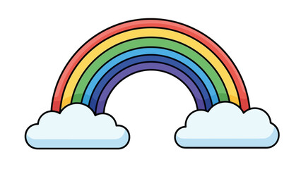 Vibrant Rainbow Arching Over Fluffy Clouds in a Stylized Illustration