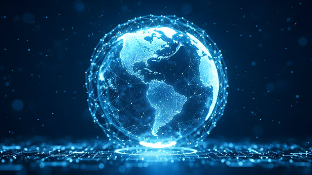 Digital globe hologram with futuristic technology and data connection - Powered by Adobe