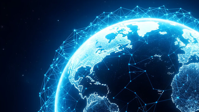 Global network connection digital earth with futuristic technology and data