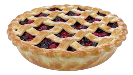Golden Brown Lattice Crust Berry Pie Filled with Mixed Berries Freshly Baked Dessert Isolated on Transparent Background Delicious Sweet Treat Ready for Serving