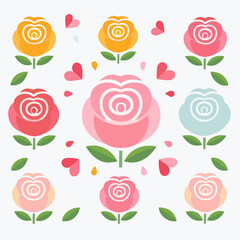  icon set of roses and petals simple petal