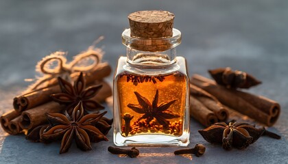 Aromatic Spice Infusion in a Corked Glass Bottle with Cinnamon and Star Anise