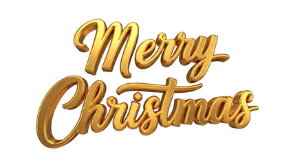 Shiny 3D Golden Merry Christmas Typography, Festive Holiday Greeting Text on White, Luxury Gold Calligraphy for Seasonal Design, Isolated Golden Merry Christmas Message, Bright Christmas Card Element.
