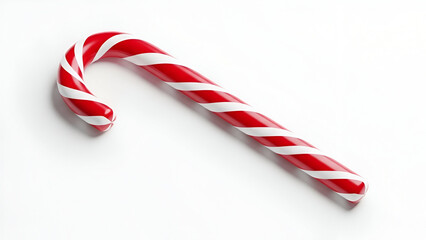 Red and White Striped Candy Cane on White Background, Traditional Sweet Christmas Treat Set, Isolated Holiday Peppermint Sticks, Simple Festive Confectionery Arrangement, Classic Xmas Dessert.