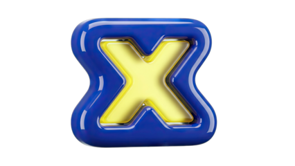 Glossy Blue Letter X With Golden Yellow Center And Metallic Border On Transparent Background High Detail 3D Render