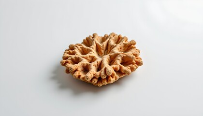 A single intricately designed cookie with a honeycomb pattern, placed against a clean white background which emphasizes its texture and shape.