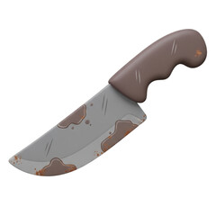 A rusty kitchen knife with a brown handle, depicted in 3D