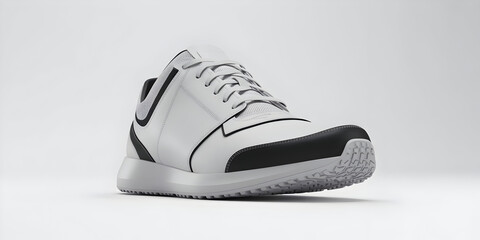 A single white and black stylish sneaker, studio shot, low angle view.