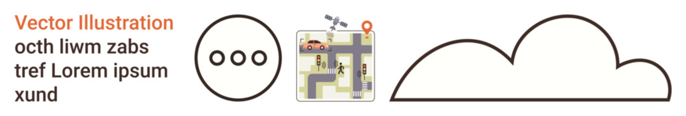 Navigation tools, travel planning, communication, dialogues, cloud computing, minimalism. Speech bubble, map with directions cloud shape. Communication and navigation tools for effective