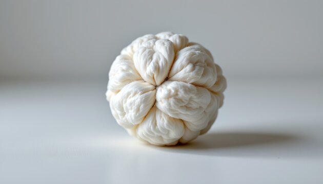 A white sculpture sits alone against a neutral background, its smooth texture contrasting with the simplicity of the scene.