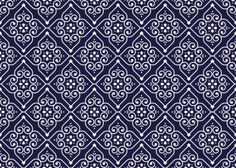 ethnic fabric seamless pattern, blue and white color, design for cloth, carpet, batik, wallpaper, wrapping etc.