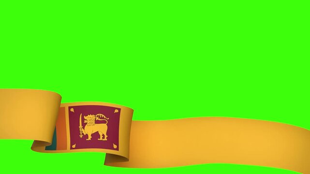 Waving Sri Lanka Flag Ribbon on greenscreen background