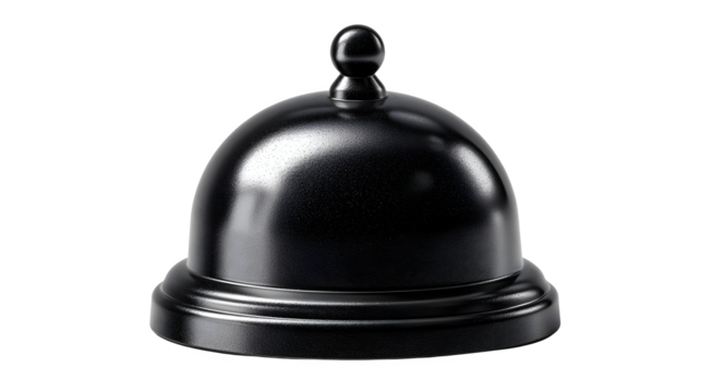 Elegant black service bell beckons attention, perfect for hotel or restaurant themes isolated on transparent background