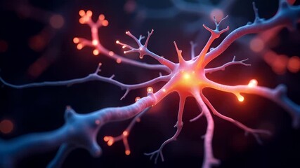 Animated close up of glowing artificial neural network with illuminated synapses, symbolizing AI, brain activity, and digital data processing - Powered by Adobe