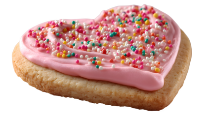 Sweet heart cookie with pink frosting and sprinkles celebrates love sweetly isolated on transparent background