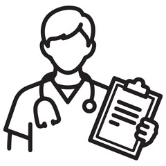 Monochromatic Outline Icon of Medical Doctor with Clipboard